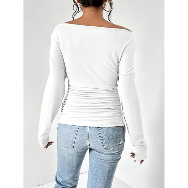 Women's Off The Shoulder Tops Long Sleeve T Shirts Going Out Tops Casual Trendy Ruched Slim Fitted Tees - Image 2