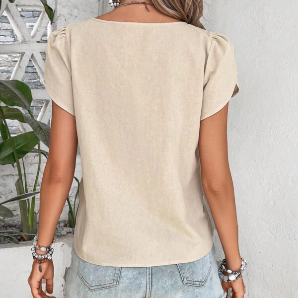 Womens Dressy Casual Petal Sleeve Asymmetrical V Neck Work Shirts Blouse Tops - Image 3