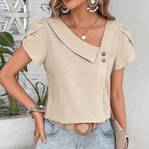 Womens Dressy Casual Petal Sleeve Asymmetrical V Neck Work Shirts Blouse Tops - Image 8