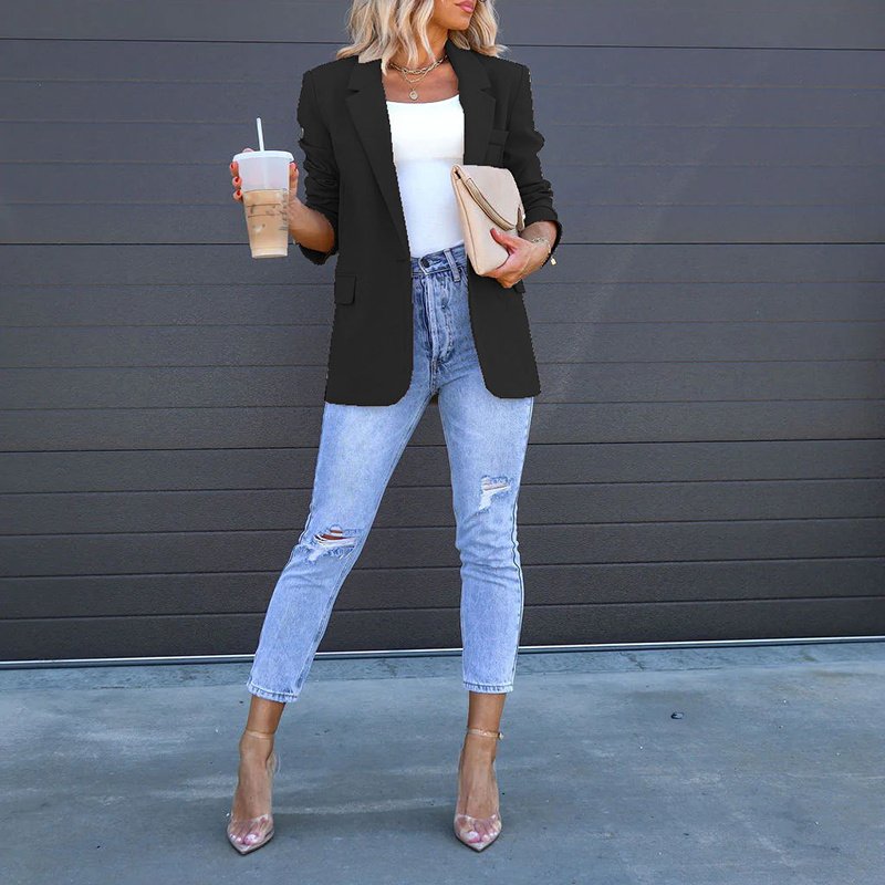Womens Casual Blazers Open Front Long Sleeve Work Office Suit Jackets Blazer - Image 8