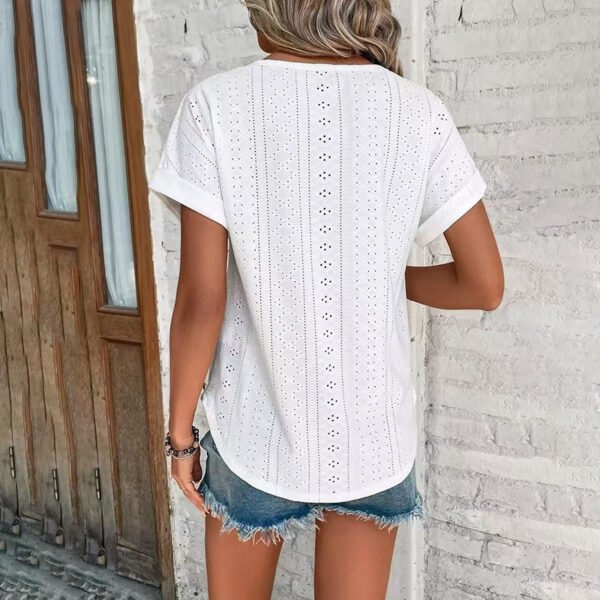 Womens Eyelet Embroidery Tops Casual Crew Neck Short Sleeve Trendy T Shirts - Image 8