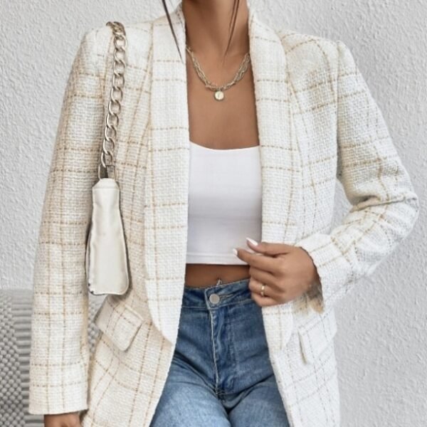 Ladies' Solid Color Linen Fake Pocket Design Fashionable Suit Jacket - Image 4