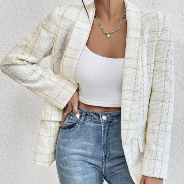 Ladies' Solid Color Linen Fake Pocket Design Fashionable Suit Jacket - Image 2