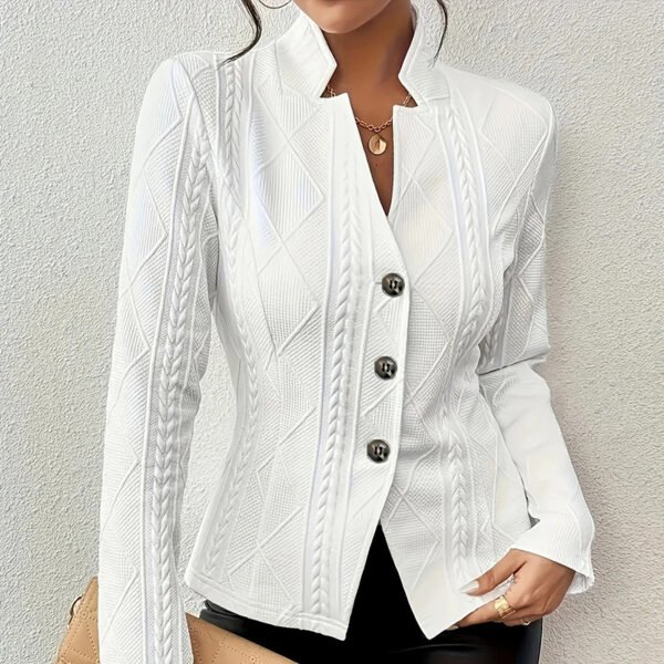 Women's Elegant Textured Open Front Business Casual Work Office Blazer Jacket Suit - Image 4