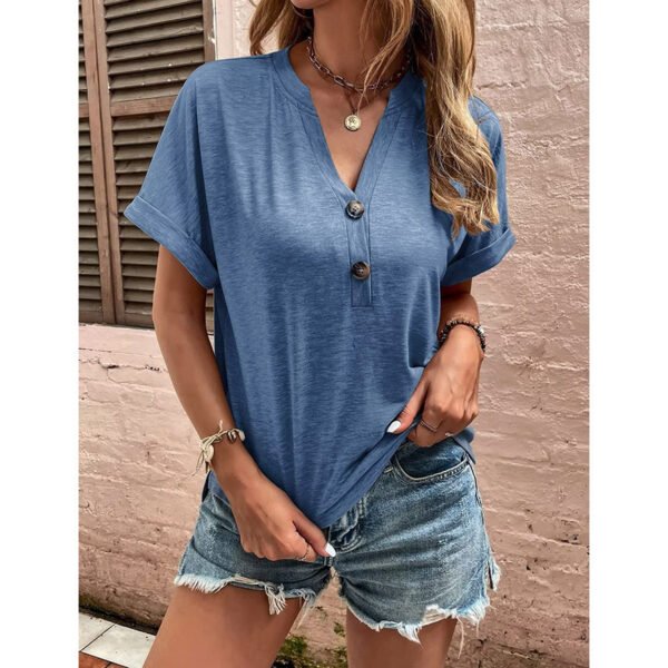 Womens Summer Shirts Short Sleeve Button Down V Neck Business Casual Tunic Tops - Image 2
