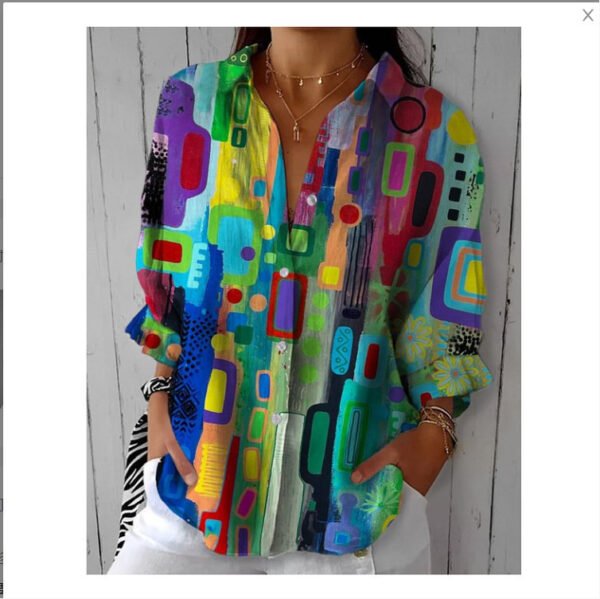 Floral Print Long-sleeved Shirt Women's Casual Button Tops Clothing - Image 5