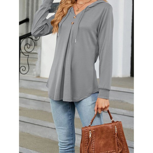 Women's Long Sleeve Hooded Tunic Tops Button Swing Pullover Hoodie Sweatshirts - Image 8