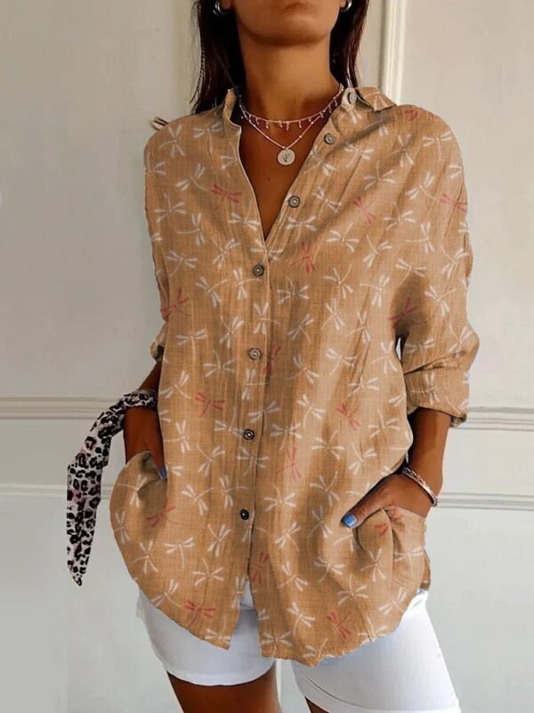 Floral Print Long-sleeved Shirt Women's Casual Button Tops Clothing - Image 3
