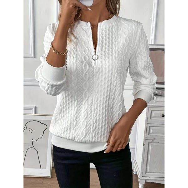 Women's Textured Half Zip Pullover Tops Casual Long Sleeve Crewneck Sweatshirts - Image 4