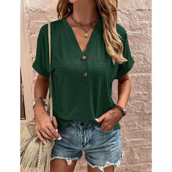 Womens Summer Shirts Short Sleeve Button Down V Neck Business Casual Tunic Tops - Image 5