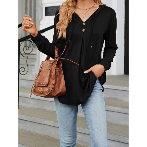 Women's Long Sleeve Hooded Tunic Tops Button Swing Pullover Hoodie Sweatshirts - Image 3