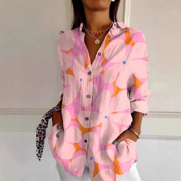 Floral Print Long-sleeved Shirt Women's Casual Button Tops Clothing - Image 2
