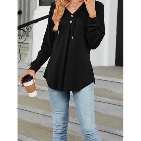 Women's Long Sleeve Hooded Tunic Tops Button Swing Pullover Hoodie Sweatshirts - Image 6
