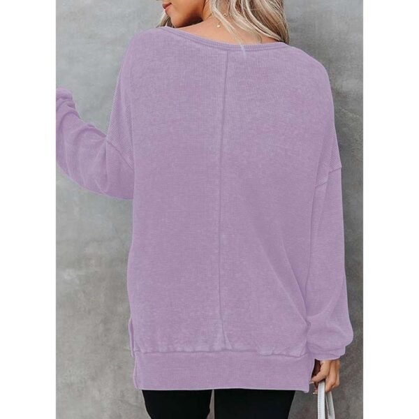 Womens Waffle Knit Crewneck Sweatshirts Long Sleeve Side Slits Casual Pullover Sweatshirt Tops - Image 4