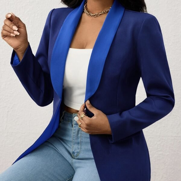 Ladies' Fashionable And Elegant Temperament Versatile Color Block Splicing Lapel Suit Long Sleeved Jacket Top - Image 4