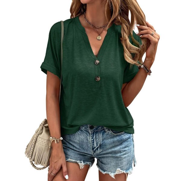Womens Summer Shirts Short Sleeve Button Down V Neck Business Casual Tunic Tops - Image 4