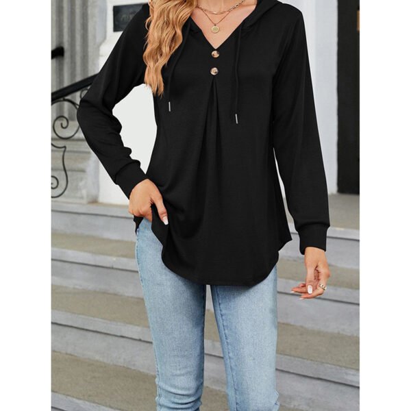 Women's Long Sleeve Hooded Tunic Tops Button Swing Pullover Hoodie Sweatshirts - Image 7