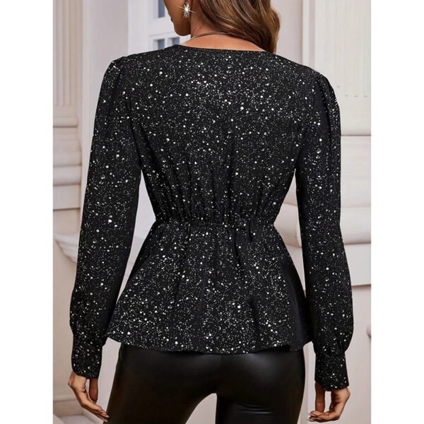 Womens Sparkly Tops Shiny Long Sleeve Ruched Asymmetrical Hem Sparkle Blouses Cocktail Party Evening Shirts - Image 5