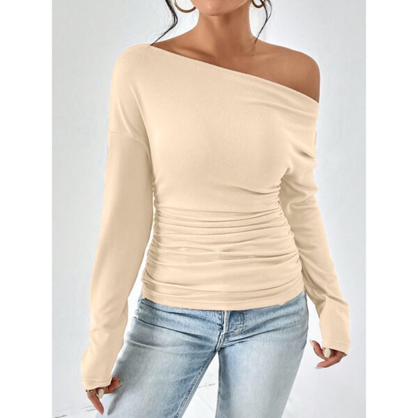 Women's Off The Shoulder Tops Long Sleeve T Shirts Going Out Tops Casual Trendy Ruched Slim Fitted Tees - Image 4