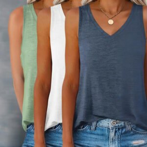 3-Pack Women's V-Neck Sleeveless Tank Tops Casual Summer Basic Vest
