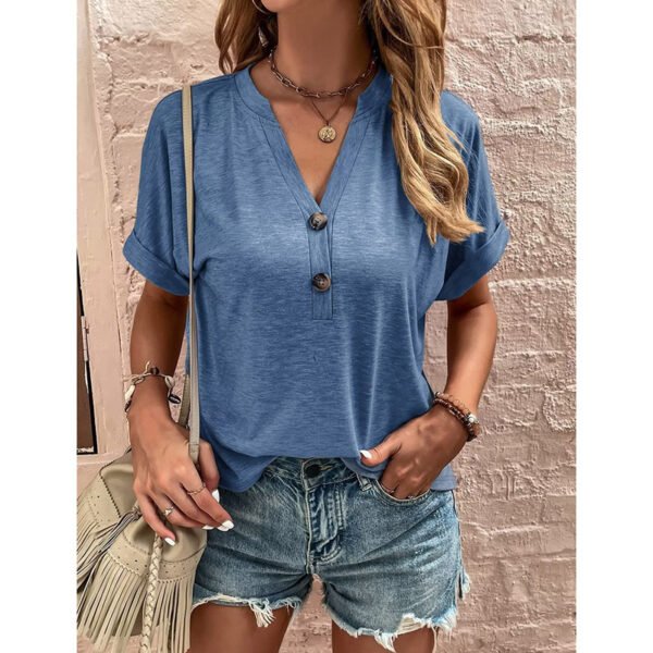 Womens Summer Shirts Short Sleeve Button Down V Neck Business Casual Tunic Tops - Image 10