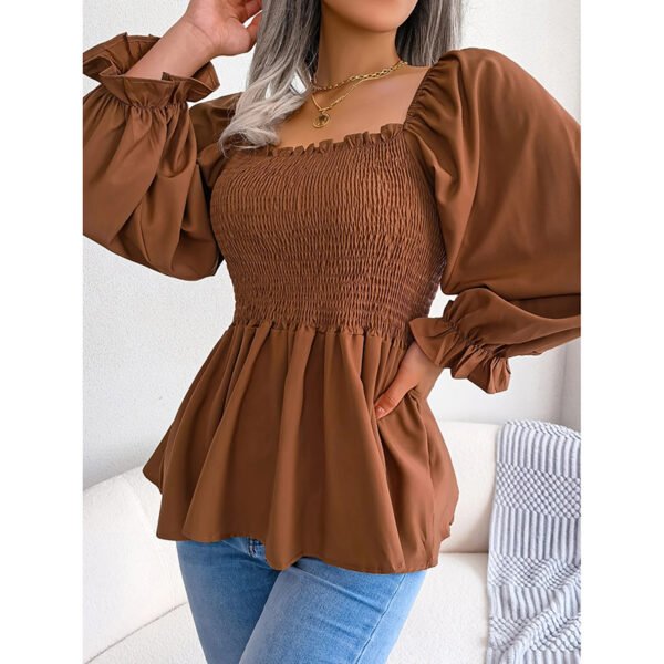 Women's Peplum Tops Square Neck Ruffle Trim Long Sleeve Blouse Smocked Top Dressy Casual Shirts - Image 6