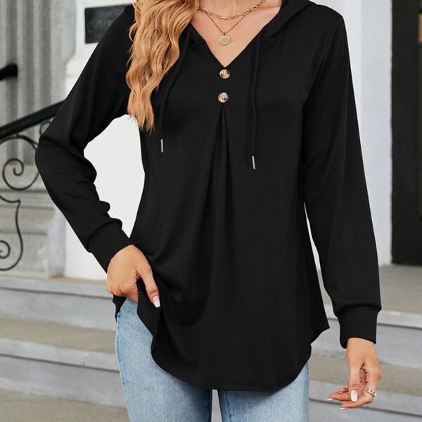 Women's Long Sleeve Hooded Tunic Tops Button Swing Pullover Hoodie Sweatshirts - Image 4