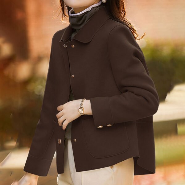 Women's Lightweight Autumn Short Coat - Single Breasted Turn Down Collar Long Sleeve Casual Outwear Jacket - Image 2