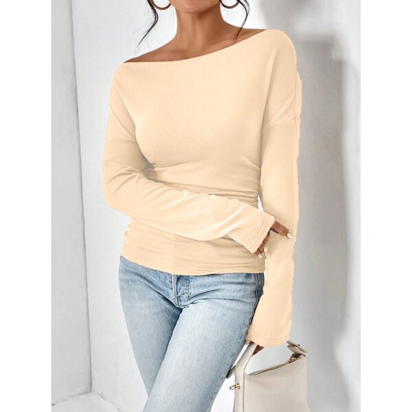 Women's Off The Shoulder Tops Long Sleeve T Shirts Going Out Tops Casual Trendy Ruched Slim Fitted Tees - Image 10