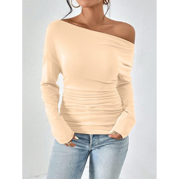 Women's Off The Shoulder Tops Long Sleeve T Shirts Going Out Tops Casual Trendy Ruched Slim Fitted Tees - Image 9