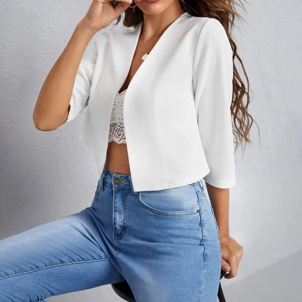 Women's Cropped Blazers Collarless 3 4 Sleeve Open Front Lightweight Cardigan Casual Work Office Suit Blazer Jackets - Image 5