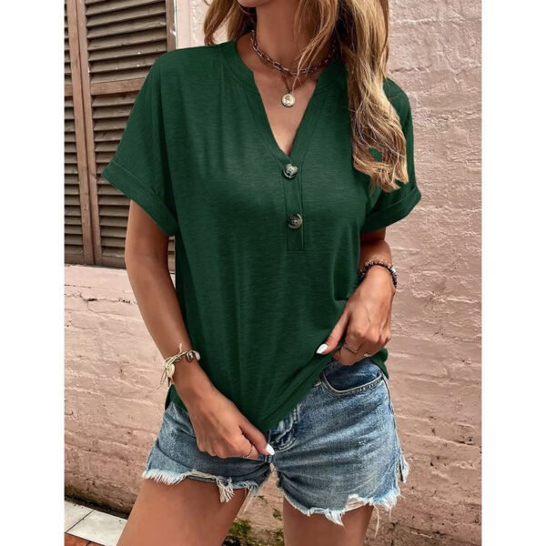 Womens Summer Shirts Short Sleeve Button Down V Neck Business Casual Tunic Tops - Image 7
