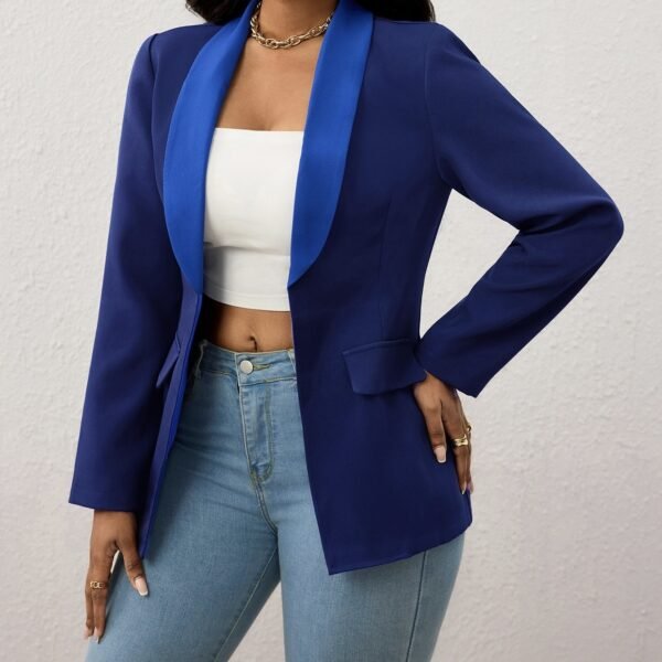 Ladies' Fashionable And Elegant Temperament Versatile Color Block Splicing Lapel Suit Long Sleeved Jacket Top - Image 5
