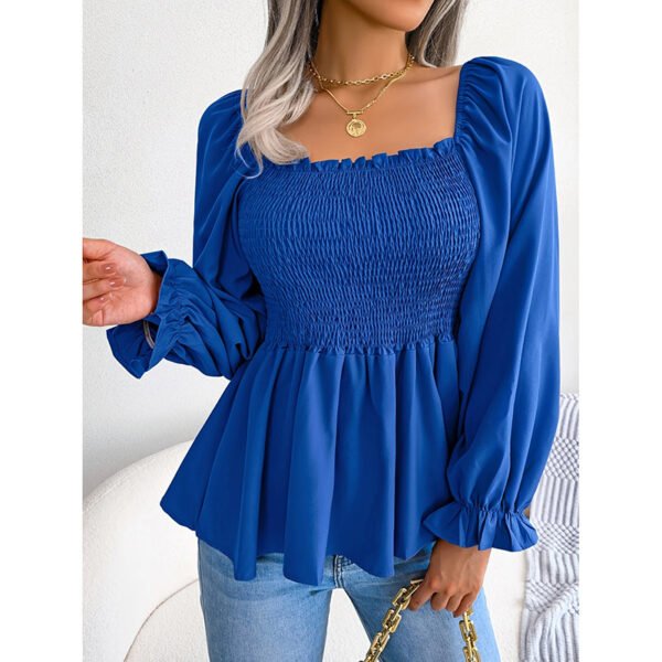 Women's Peplum Tops Square Neck Ruffle Trim Long Sleeve Blouse Smocked Top Dressy Casual Shirts - Image 5