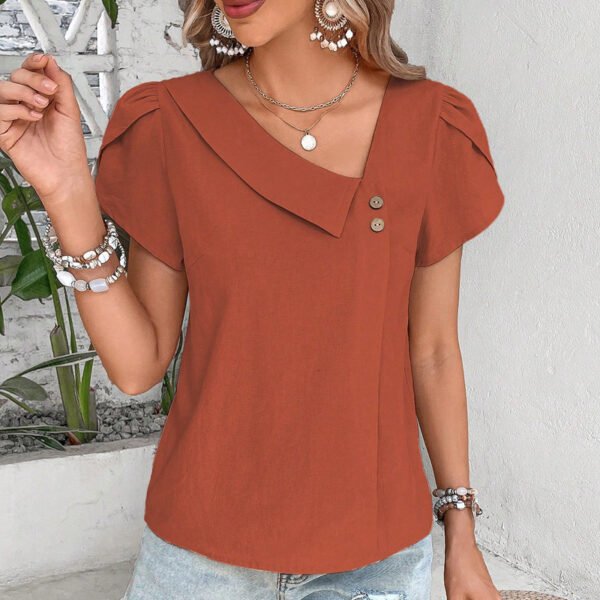 Womens Dressy Casual Petal Sleeve Asymmetrical V Neck Work Shirts Blouse Tops - Image 4