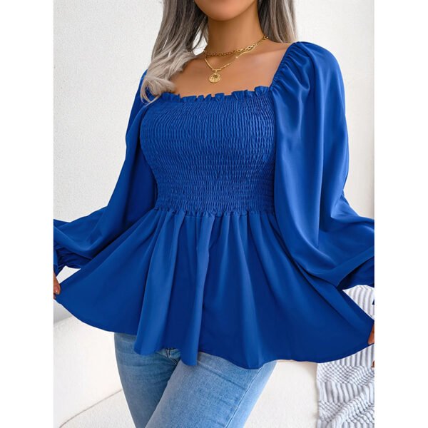 Women's Peplum Tops Square Neck Ruffle Trim Long Sleeve Blouse Smocked Top Dressy Casual Shirts - Image 10