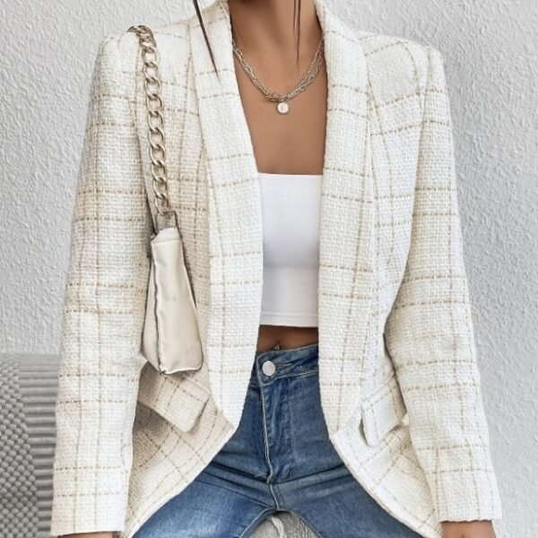 Ladies' Solid Color Linen Fake Pocket Design Fashionable Suit Jacket - Image 9