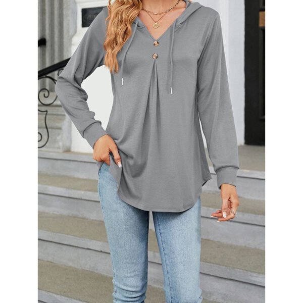 Women's Long Sleeve Hooded Tunic Tops Button Swing Pullover Hoodie Sweatshirts - Image 5