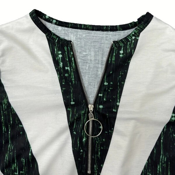 Women's Long Sleeve Shirts Zipper Color Block V Neck Tunic Tops Casual Blouse - Image 3