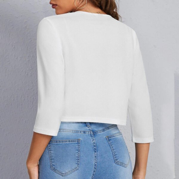 Women's Cropped Blazers Collarless 3 4 Sleeve Open Front Lightweight Cardigan Casual Work Office Suit Blazer Jackets - Image 6